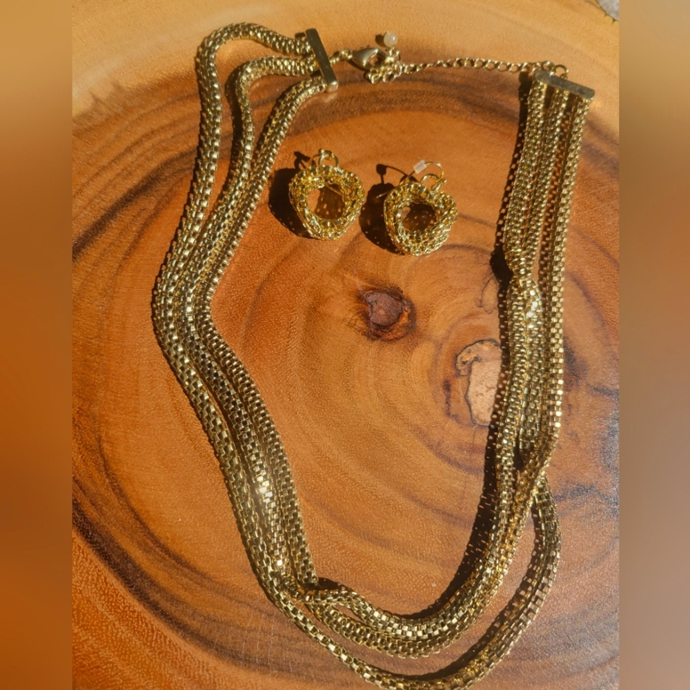 Gold chain necklace and earrings combo set vintage